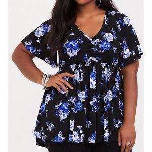 Torrid studio knit black floral cinch front babydoll top